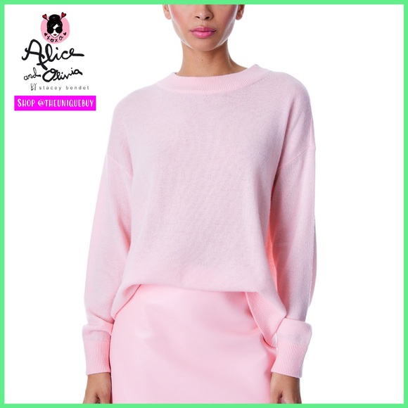 Alice + Olivia Fila Pink Wool & Cashmere Blend Crewneck Pullover Sweater - Picture 1 of 16